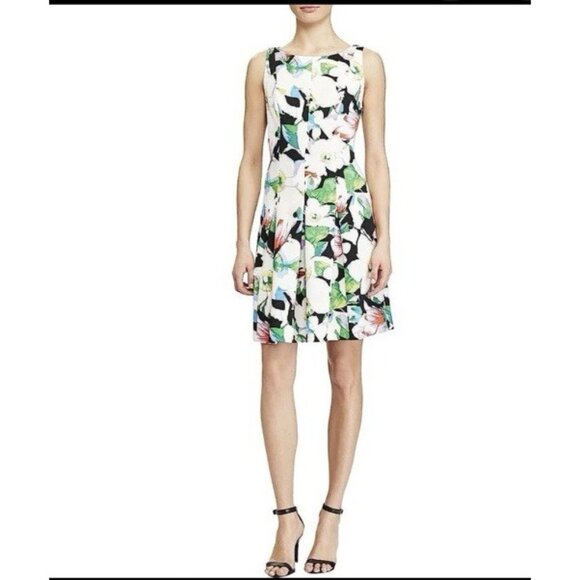 American Living Ralph Lauren Dress 16 Blue Ivory Floral A Line Stretch Washable - Picture 10 of 11